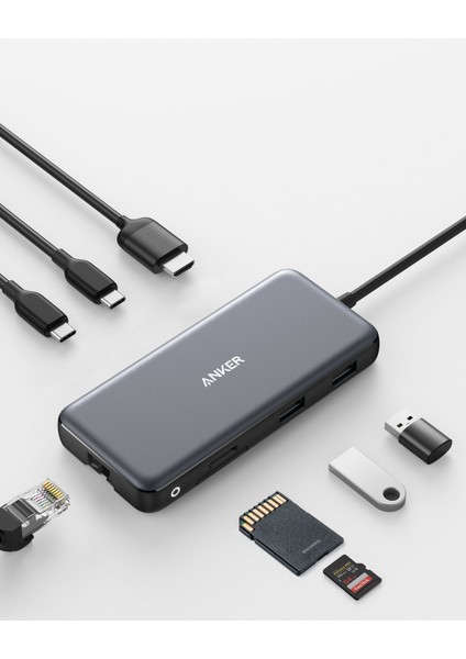 PowerExpand 555 USB C HUB 8in1 100W PowerDelivery HDMI SD Kart 10GBPS Ethernet - A8383 (Anker Türkiye Garantili)