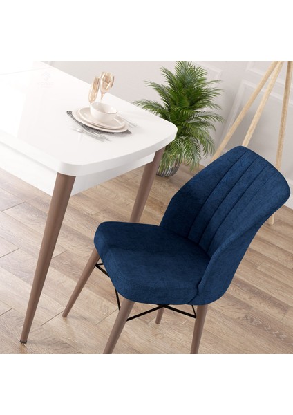Concept Nef Serisi 70 x 114 Cm, Açılabilir Mdf Mutfak Masa Takımı, Beyaz Masa Ceviz Ayak, 4 Sandalye
