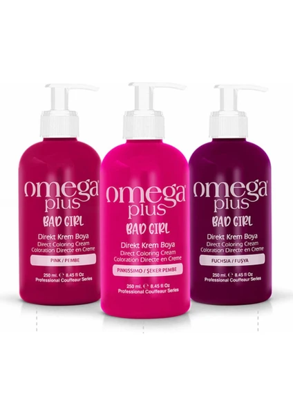 Omega Plus Bad Girl Pembe Şeker Pembesi Fuşya 3lü Saç Boyası Seti 250ML 250ML 250ML OPBG06