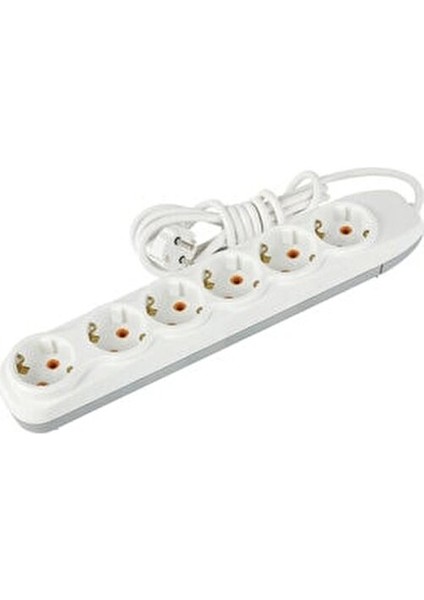6'lı Beyaz-Gri Topraklı Grup Priz 5 Metre Kablolu