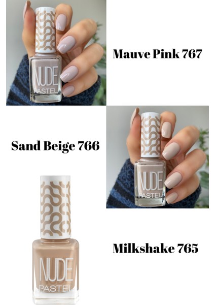 3’lü Oje Seti Pastel Nude Mauve Pink 767 + Pastel Nude Sand Beige 766 + Pastel Nude Milkshake 765 Nail Polish