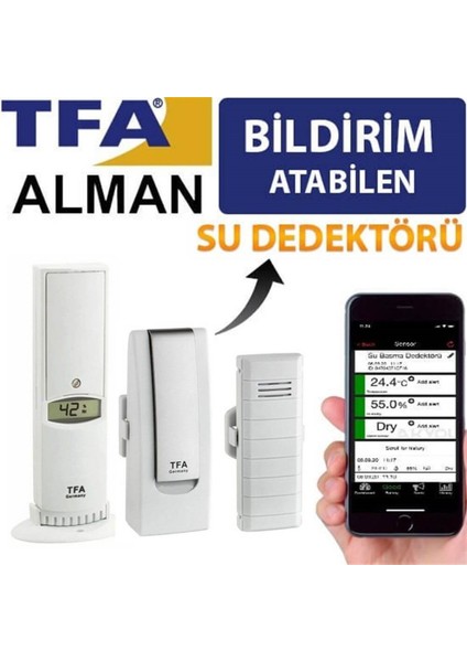 Tfa WH305-B Su Basma Dedektörlü Akıllı Sıcaklık ve Nem Takip Seti