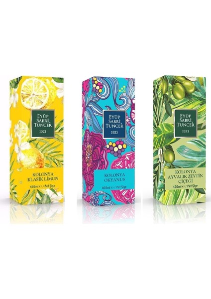 Kolonya Klasik Limon + Okyanus + Ayvalık Zeytini 400 Ml X 3'Lü Set