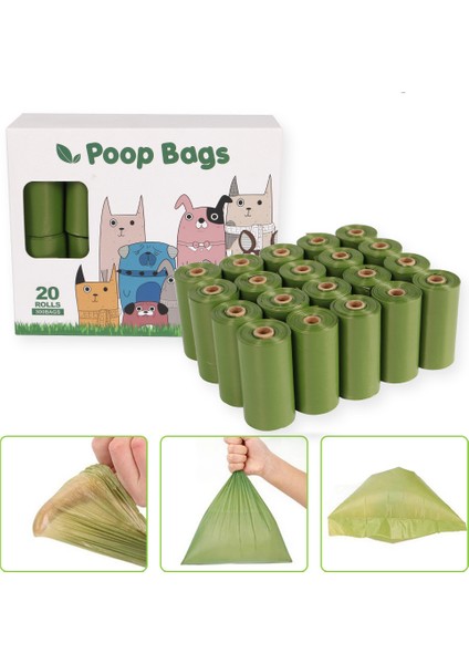 20 Rulo Biyobozunur Pet Çöp Torbası Köpek Poop Torbası Plus Dispenseri (Yurt Dışından) fiyatları