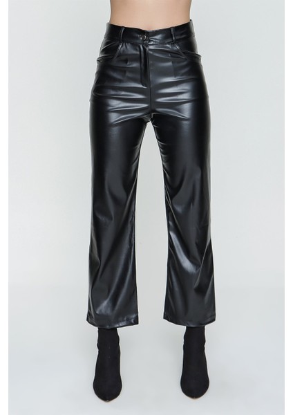 Yüksek Bel Deri Pantolon