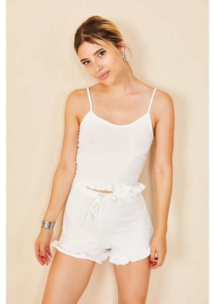 Askılı Fırfırlı Pijama Takımı