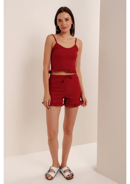 Askılı Fırfırlı Pijama Takımı