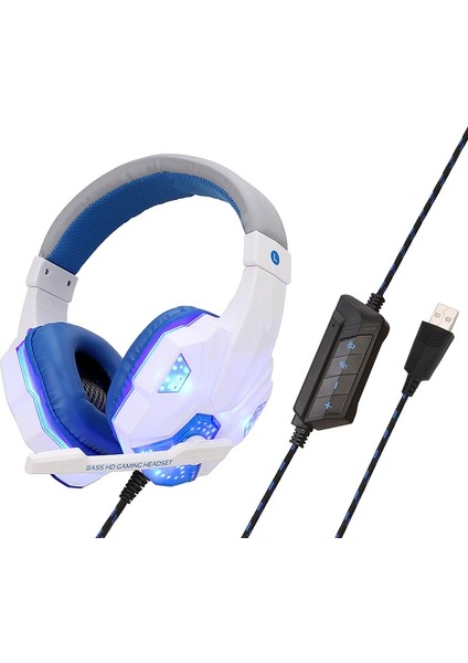 Soyto SY830 Kablolu Kulaklık, Renk: 7.1 Kanal USB Beyaz Mavi (Yurt Dışından)