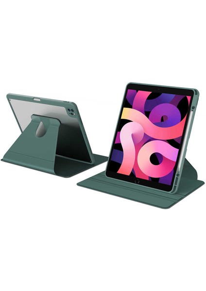Apple iPad 8. Nesil 10.2 Kılıf Şeffaf Dönebilen Kalem Bölmeli A2270 A2428 A2429 A2430 - Koyu Yeşil