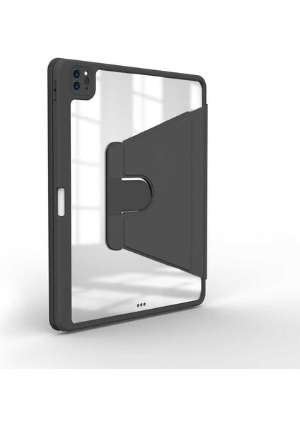 Apple iPad 9. Nesil 10.2" Kılıf Şeffaf Dönebilen Kalem Bölmeli A2602 A2603 A2604 A2605 - Siyah modelleri