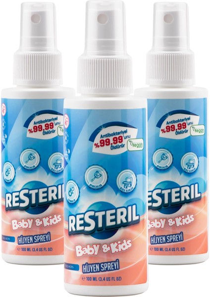 Resteril Hijyen Spreyi Baby&Kids 3X100ml Bebek Sterilizatör Biberon Emzik Temizleyici Dezenfektan