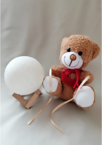 3D Ay Gece Lambası Standlı/peluş Ayıcık Konsept Hediyelik