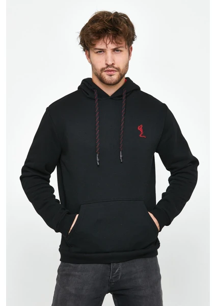 Polo State Erkek Iskelet Nakışlı 3 Iplik Sweatshirt  Siyah