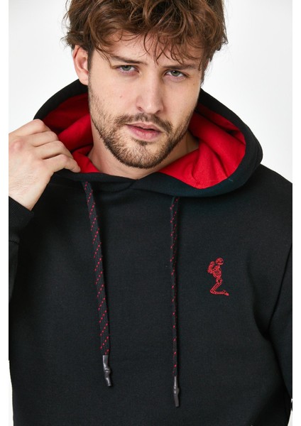 Erkek Iskelet Nakışlı 3 Iplik Sweatshirt Siyah