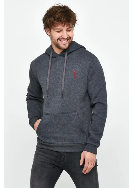 Polo State Erkek Iskelet Nakışlı 3 Iplik Sweatshirt  Antrasit