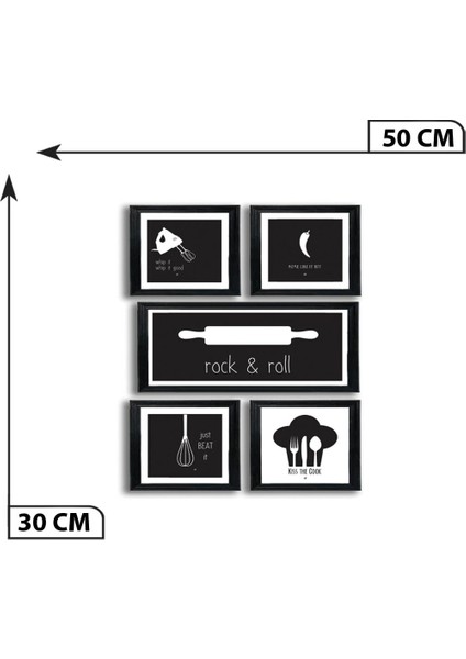5 Parça Ahşap Tablo Seti Mutfak Için Mdf Duvar Dekoru 50 x 30 cm