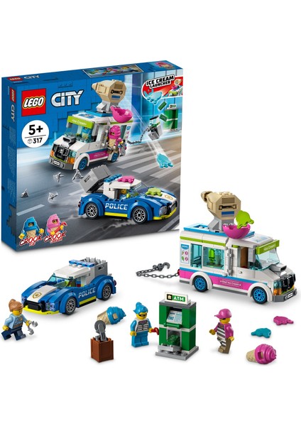 City Dondurma Kamyonu Polis Takibi 60314 - 5 Yaş ve Üzeri Çocuklar İçin 2 LEGO City Tv Karakteri İçeren Oyuncak Yapım Seti (317 Parça)