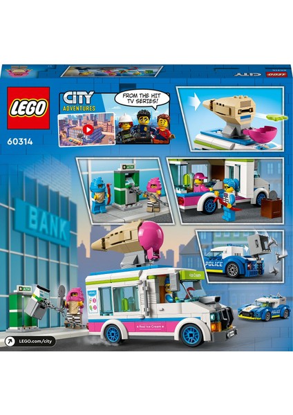 City Dondurma Kamyonu Polis Takibi 60314 - 5 Yaş ve Üzeri Çocuklar İçin 2 LEGO City Tv Karakteri İçeren Oyuncak Yapım Seti (317 Parça)