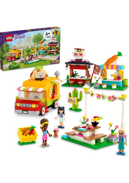 Friends Sokak Lezzetleri Pazarı Yapım Seti 41701 # Çocuklar İçin 3 Mini Bebek Figürü İçeren Yaratıcı Oyuncak Yapım Seti (592 Parça)