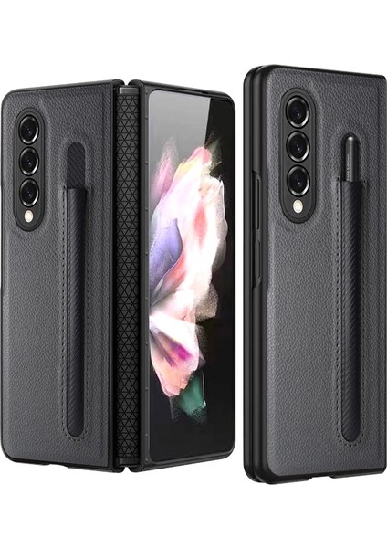 Gkk Menteşe Kalem Slot Pu + Pc Kılıf Samsung Galaxy Z Fold3 5g Gri Için (Yurt Dışından)