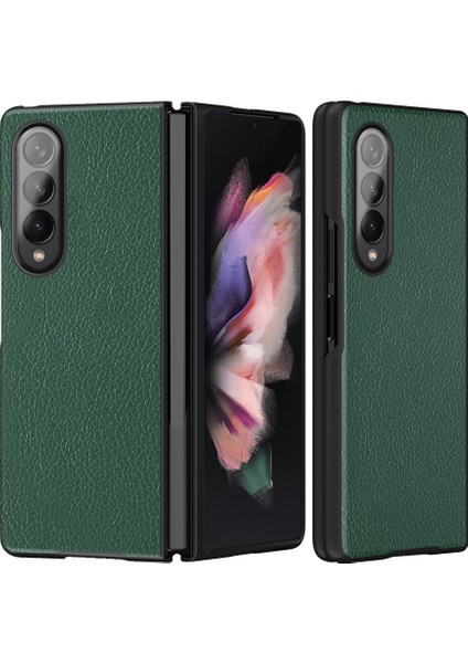 Samsung Galaxy Z Fold3 5g Litchi Desen Katlanabilir Kılıf Yeşil (Yurt Dışından)