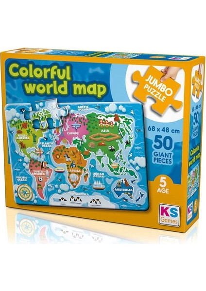 KS Games Colorful World Map 50 Parça Jumbo Boy Puzzle