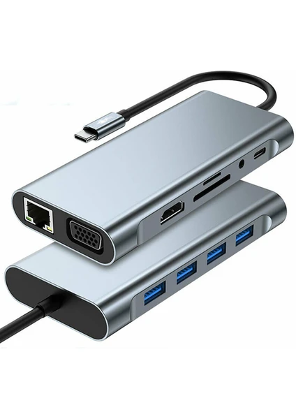 11IN1 USB Type-C Hub Port Adaptör HDMI USB Ethernet Pd Girişli