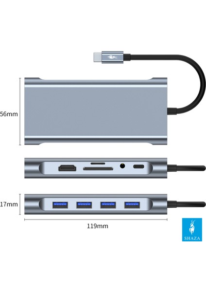 11IN1 USB Type-C Hub Port Adaptör HDMI USB Ethernet Pd Girişli