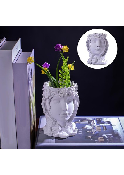 Tanrıça Heykeli Etli Flowerpot Yüz Süs Beyaz fiyatları