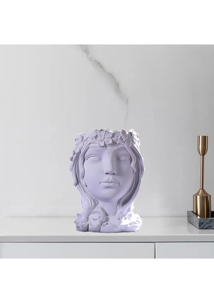 Tanrıça Heykeli Etli Flowerpot Yüz Süs Beyaz fırsatları
