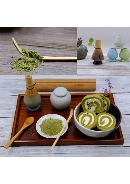 Matcha Çay Teli Set Bambu Çırpma Teli + Bambu Kaşık + Seramik Çırpma Tutucu Siyah (Yurt Dışından)