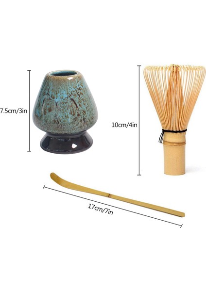 Matcha Çay Teli Set Bambu Çırpma Teli + Bambu Kaşık + Seramik Çırpma Tutucu Siyah (Yurt Dışından)