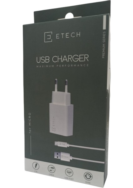 Mıcro USB 2.1A Şarj Seti - Beyaz