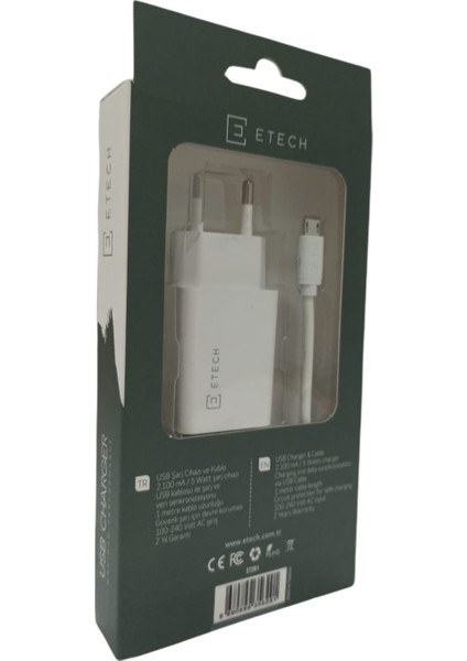 Mıcro USB 2.1A Şarj Seti - Beyaz