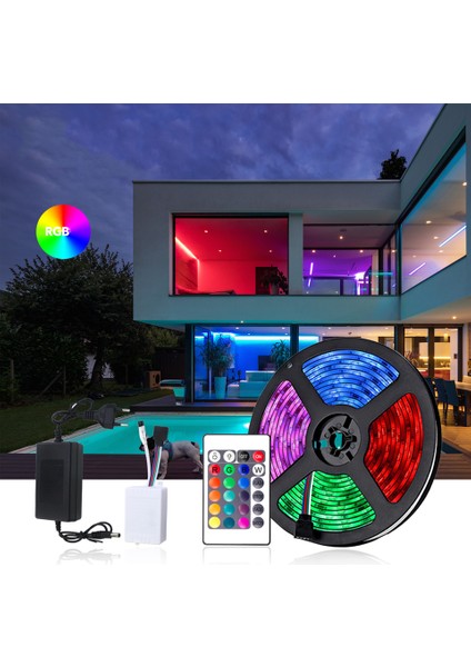 All Avcill LED Şerit LED Iç ve Dış Mekan 3 Çipli 5 Metre Kumandalı Tek Şerit Su Geçirmez LED Rgb