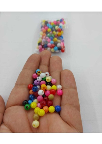 6 mm Karışık Renk Plastik Boncuk 10 Gram (80-110 Boncuk)