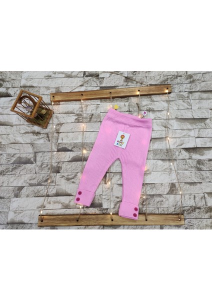 Kız Çocuk Düğme Detaylı Fitilli Triko Tayt Pembe Renk Esnek Lastik Özellikli fiyatları