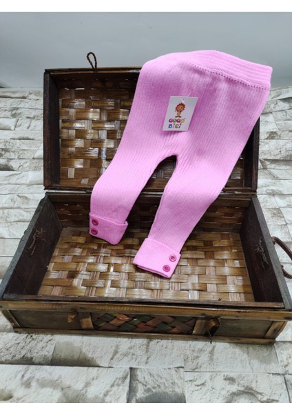 Kız Çocuk Düğme Detaylı Fitilli Triko Tayt Pembe Renk Esnek Lastik Özellikli indirimleri