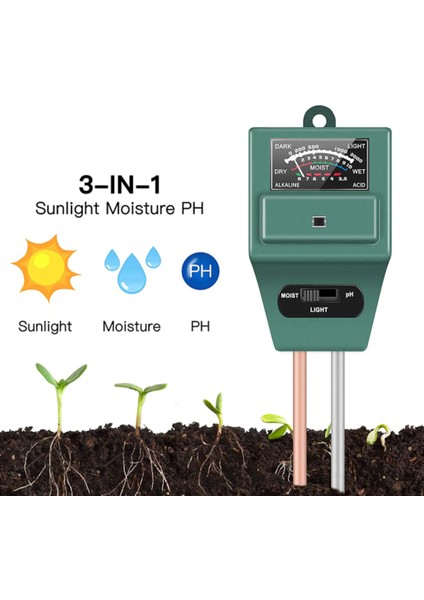 Toprak Nem Ph Metre Ölçer Işık Ölçer Hidroponik Analizörü Bahçe Dedektör Higrometre