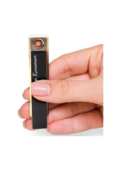 Kişiye Özel Elektronik/tungsten Tesla Çakmak Aşağı Kaydırmalı USB Şarjlı (Siyah)