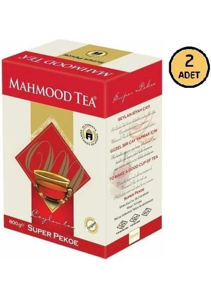 Mahmood Tea Süper Pekoe Seylan Çayı 800 gr Çay 2 Li