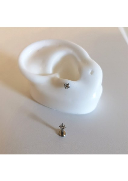 Cerrahi Çelik Tek Taş Piercing (Taş Çapı 3mm) Bar Uzunluğu 6mm