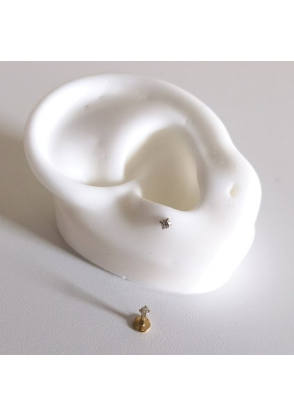 Cerrahi Çelik Gold Tek Taş Piercing (Taş Çapı 2mm) Bar Uzunluğu 6mm