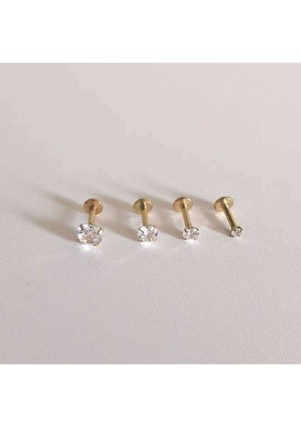 Cerrahi Çelik Gold Tek Taş Piercing (Taş Çapı 2mm) Bar Uzunluğu 6mm