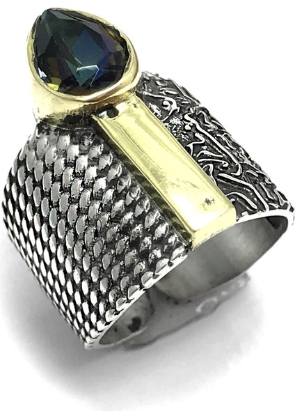 Mistik Topaz Taşlı El Işçiliği Otantik Kadın Gümüş Yüzük