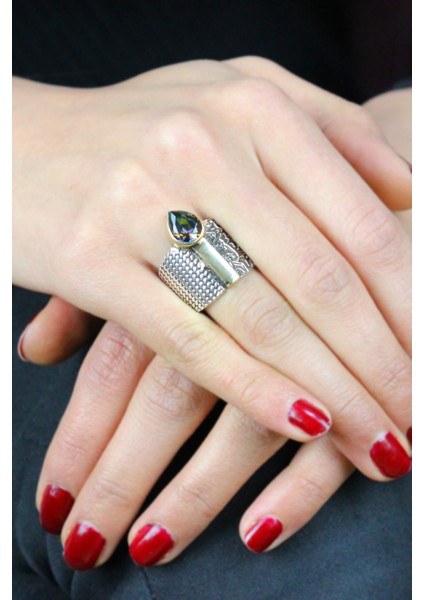 Mistik Topaz Taşlı El Işçiliği Otantik Kadın Gümüş Yüzük fiyatları