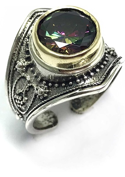 Mistik Topaz Taşlı El Işçiliği Otantik Kadın Gümüş Yüzük