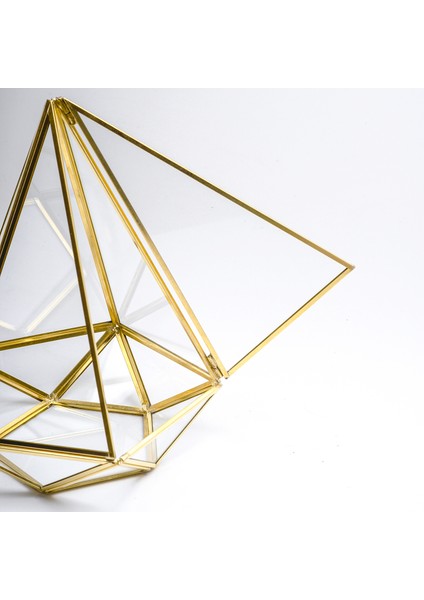 El Crea Designs Çikolata Kutusu Geometrik Prizma Teraryum Cam Fanus Kapaklı Gold Pirinç Brass 27 x 21 x 21CM