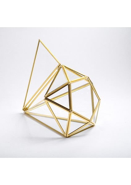 El Crea Designs Çikolata Kutusu Geometrik Prizma Teraryum Cam Fanus Kapaklı Gold Pirinç Brass 27 x 21 x 21CM