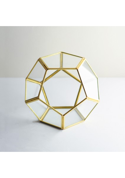 Çikolata Kutusu Geometrik Teraryum Beşgen Prizma Cam Fanus Gold Pirinç Brass Dekoratif Nişan Söz Masası 21 x 21 x 17CM modelleri